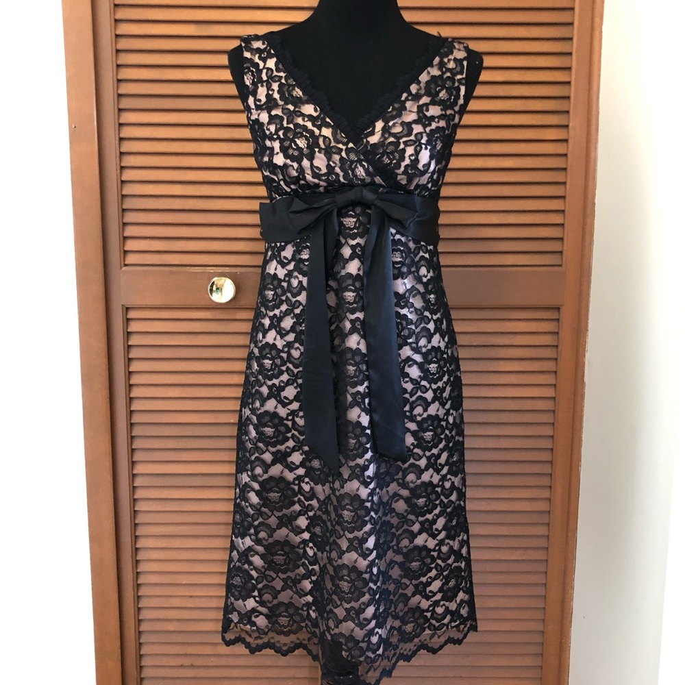 Eliza J Black nude lace cocktail dress 4